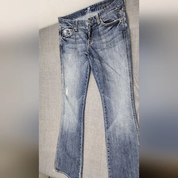 7 For All Mankind A Pocket Low Rise Boot Cut Denim Jeans 28 Long - Picture 2 of 12